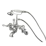 Kingston Brass CC458T1 Vintage Wall Mount 7-Inch Spread Tub Filler with Hand Shower, Metal Cross Han