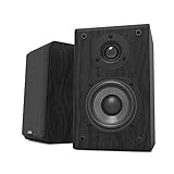 LONPOO ブックシェルフスピーカー 150W(2台1組) パッシブスピーカー 4インチカーボンファイバーウーファー 1インチツィーター クラシック木製スピーカー ブラック