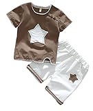 [ミートン] 子供服 ベビー服 Tシャツ パンツ 上下 2点セット 夏 半袖 星 トップス+ズボン セットアップ カジュアル プレゼント 1-4歳 コーヒー110cm