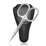 Diesisa 眉用ハサミ キューティクルハサミ 極細 まゆげ はさみ 多機能美容ハサミ 高級ステンレス製 精密先端甘皮はさみ 、鼻毛、髭、甘皮処理 PU保護ケース付き- シルバー