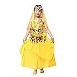かわいい子供たちの女の子のO - ネックベリーダンスの幸運な太陽衣装インドダンスの服ノースリーブトップ+スカート (S, イエロー)