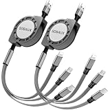 USB A to 3in1 充電ケーブル 巻き取り式 マルチ充電ケーブル 1m 充電コード 超高耐久 ライトニングケーブル タイプC マイクロ 3台同時充電iOS iPhone 17 16 15 14 13 12 11 Pro Max Air Android Type C Micro各種対応 (灰)