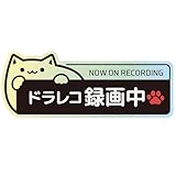 【反射】ステッカー ドラレコ搭載車 13×5.3cm ドライブレコーダー 録画中 あおり運転 猫 (反射 黄緑)