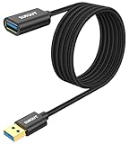 SUNGUY USB 3.0延長ケーブル、3m 延長ケーブル Aオス-Aメス 5Gbps USBメモリ、USBハブ、外付けハードドライブ、キーボード、マウス、プリンター、ウェブカメラ、プレイステーション、Xbox対応 - ブラック