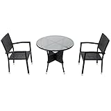 人工ラタンチェア2脚 丸テーブル1台 3点セット 強化ガラス 黒 籐 肘掛け付き 家具 ファニチャー インテリア スタッキングチェア リビング chair 椅子 南国 アジアン バリ風 リゾート ホテ