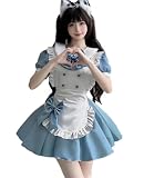 [KALAOK] 英国風 メイド服 ロング 黒白 ワンピース ハロウィン コスプレ衣装 4点セット クラシカル 半袖blue 2XL