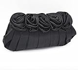 パーティ バッグ 結婚式 レディース クラッチ ショルダー バック バラ 薔薇 がま口 サテン 黒 レッド (ブラック)