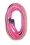 Voltec 05-00153 12/3 SJTW Outdoor Extension Cord with Lighted End, 100-Foot, Pink with Lime Green St
