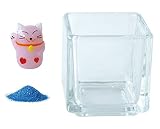 花市場直送便 ミニチュアガラス 特大招き猫 桃 & カラーサンド コバルト & 植え込み用グラス ニューブロックS