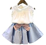 Cure Baby 女の子 セットアップ フリル 袖なし リボン 130 白＆水色 海外工場直送