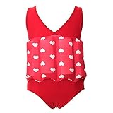 水泳練習用 フロート水着 女の子 男の子 水泳 キッズ水着 調整可能 浮き輪付水着 超浮力 (L, レッド)