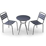 LOWYA （ロウヤ） ガーデンセット 3点セット 選べる4タイプ 雨に強い マットスチール スタッキングチェア コンパクト ガーデンテーブル Atype ダークグレー