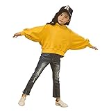 Domybest 春秋 子供服 パーカー 女の子 長袖 バットスリーブ 男の子 女の子 5-10歳 イエロー 暖かく保つ 普段着 幼稚園 部屋着 記念日 お祝い ギフト パーティー