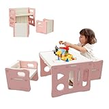 BanaSuper 子供用テーブルと椅子3点セット お絵描きデスク アクティビティチェア 多機能プラスチック家具 軽量収納 組立簡単 リビング学習/絵かき/ダイニング/プレイセット グリーン