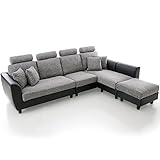 LOWYA （ロウヤ） ソファ ソファー カウチソファ 3人掛け ポケットコイル 全面ヘッドレスト グレー×ブラック おしゃれ 新生活