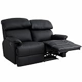 LOWYA （ロウヤ） リクライニングソファ 2人掛けソファ オットマン一体型 PUレザー ブラック おしゃれ 新生活