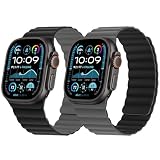 HITZEE 両面リバーシブルマグネットバンド Apple Watch バンド 49mm 46mm(シリーズ 11/10) 45mm 44mm 42mm(シリーズ 3/2/1), 磁気シリコンバンド iWatch Ultra 3/2/1 SE3/2/1 シリーズ 11 10 9 8 7 6 5 4 3 2 1 に対応, ブラック/グレー