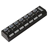 HDE 7-Port SuperSpeed USB 3.0 Hub with Individual On/Off Switches, 1.75ft USB Data Cable, and 5V 2A 