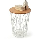 LOWYA （ロウヤ） ワイヤーバスケット バスケット サイドテーブルとしても利用可能 天然木天板 おもちゃ収納 スチール素材 おしゃれ 高さ56cmタイプ ナチュラル/ホワイト 新生活