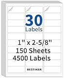 BESTIKER 宛名ラベルステッカー 1インチ x 2-5/8インチ 宛名ラベル 封筒用 クリアアドレスラベル ホワイト レーザーインクジェットプリンター用 150シート 30印刷可能ラベル/8.5x11シート 永久粘着ラベル 4500