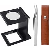 YUWENW 刺抜き とげ抜き 折りたたみ式スタンド縞見ルーペ スタンド 手持ち 拡大鏡 ピンセット リネンテスター ルーペ 精密作業用折り畳み式でトゲが良く見える 読書 觀察 精密作業 保護カバー付き (（10倍）)