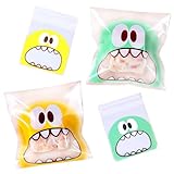 moin moin ラッピング 200枚 セット 10×10cm OPP袋 （ イエロー & グリーン ） ビニール袋 テープ付 はらぺこ モンスター 食べているよう アニマル 口 ギフト ハンドメイド 2304ra405
