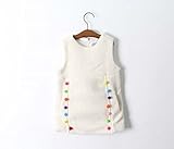 【RIRORA】 ポムポム付きウールワンピース [ホワイト/ブラック] 女の子・一番かわいい服・大人気アイテム・誰よりもおしゃれに・ベビーファッション (L, ホワイト)