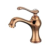UMANYI 洗面台用 混合水栓 蛇口 台付き シングルレバー 銅メッキ 赤褐色 BEKDL125B
