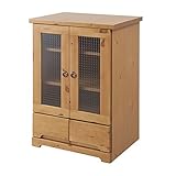 天然木パイン材のカントリー調ガラス扉キャビネット　(幅60cm・ ロータイプ)ライトナチュラル色