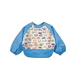 Liebeye 赤ちゃん防水ビブス かわいい ロングスリーブ エプロンスモック 青い車 Lサイズ（18～36ヶ月）