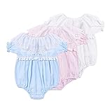 MYDABABY 2018夏着 キッズ ロンパース 60 70 80 90 長袖 コットン100% ガールズ レース 女の子 ブルー 90cm