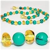 The Art of Cure Baltic Amber Teething Necklace for Baby (lemon/Tibetian Turquoise) - Anti-inflammato