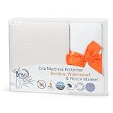 Baby Crib Mattress Pad and Fleece Blanket by BCBG|Bamboo Hypoallergenic Waterproof Protector Cover a