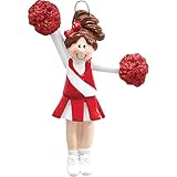Personalizedクリスマス装飾2017ポンポン付きガールズレッドスカートCheerleadersダンサーFootball高学校スポーツアクティブな休日ツリーオーナメントチームギフト趣味ブラウン