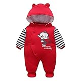 ベビー服 ロンパース カバーオール フード付き クマ耳 長袖 秋冬 0-3ヶ月 防寒着 hibote