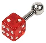 [From da Phactory] [フロム ダ ファクトリー] カラフルダイス ストレートバーベル 14G サージカルステンレス 軟骨ピアス ボディピアス(14G,レッド)