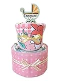 おむつケーキ マイメロディのスタイ付き 2段 (パンパースMサイズ（21枚入り）)