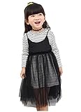 (スーパーモダン)Super Modern子供服 女の子 チュニック＆ドレス 2点セット 韓国風 ガールズ 春夏秋 ストライプ柄 通学 姫様ドレス 長袖上着 おしゃれ 可愛い ３つサイズ 柔らかい 身