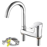 KOLERTHR 洗面用水栓 2穴洗面水栓 ツーホール式混合栓 洗面台蛇口 洗面台用混合栓 シングルレバー 混合水栓 手洗いボウル用 360°回転 水栓金具 取付ホース 真鍮製