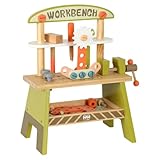 Bxzzuisおもちゃ 木製工具台 大工さんキット ツールテーブル 大工 おもちゃさんセット 知育玩具 ごっこ遊び 作業台 工具 収納付き 男の子 女の子 誕生日 プレゼント (グリーン)
