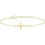 GELIN 14k Solid Gold Cross Chain Adjustable Bracelet for Women