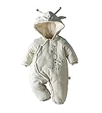 Ainial　ロンパース　ベビー　長袖　前開き　中綿　厚手　暖かい　秋冬　防寒対策　カバーオール　赤ちゃん　フード付き　可愛い　キリンの刺繍　ボディスーツ　新生児　保温　オールインワン　男女兼用　出産