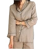 (マーシェル) Marshel マタニティ パジャマ 前開き 入院 春 夏 長袖 ベージュ L