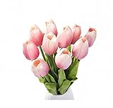 Smiry 高品質チューリップの造花 手作りブーケ 生け花 かわいい インテリア飾り 本物みたい ライトピンク