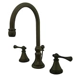 キングストン真鍮ks298 BL知事Widespread洗面所蛇口真鍮ポップアップとメタルレバーハンドル 8-Inch Adjustable Center KS2985BL