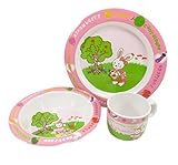 Adorable Kids Dinnerware Melamine Rabbit Cup Bowl Plate Set Pink Green White (3 Piece) [並行輸入品]
