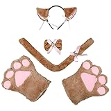 TIFFAXA ねこコスチューム - カチューシャ 猫耳 ネコぱら みみ ねこ しっぽ 首輪風蝶ネクタイ 肉球手袋 萌えにゃんこ4点セット