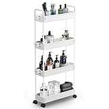 TATIU キッチンワゴン キャスター付き 隙間収納 13cm ワゴン スリム 4段 洗面所 収納 ハンドル2個付き ペットボトル 調味料 小物 スリムラック キッチン 洗面台 トイレ バスルーム 冷蔵庫横 ホワイト