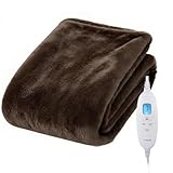 TOPZEE 電気毛布 掛け敷き兼用 188×130cm 両面フランネル ダニ退治 洗える 10段階温度調節 タイマー PSE認証済（ダークブラウン）