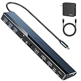 ドッキングステーション hdmi 2つ 4k: NewQ 12 in 1 TypeC ハブ ラップトップ ドッキングステーション HDMI 4k 60Hz-30Hz、4*USB-A、USB-C、オーディオ、イーサネット、SD/TF リーダー、PD in 100W Power Delivery、MacBook Pro Air、HP、Dell、Lenovo、Aus、Acerなど用 (青い 100W)